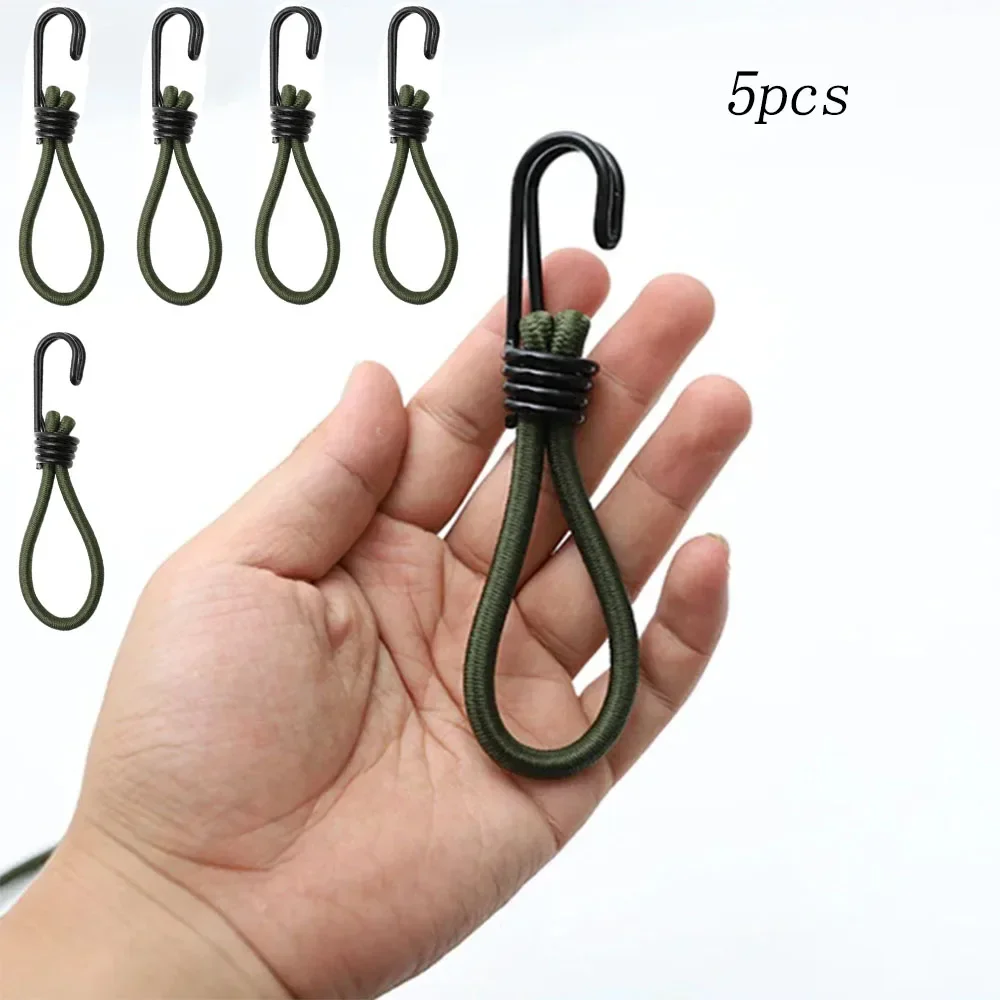 5pcs Outdoor Camping Tent Bungee Rope with Hook Canopy Luggage Stretch Buckle Ground Nail Strap Travel Hiking Kit Accessories