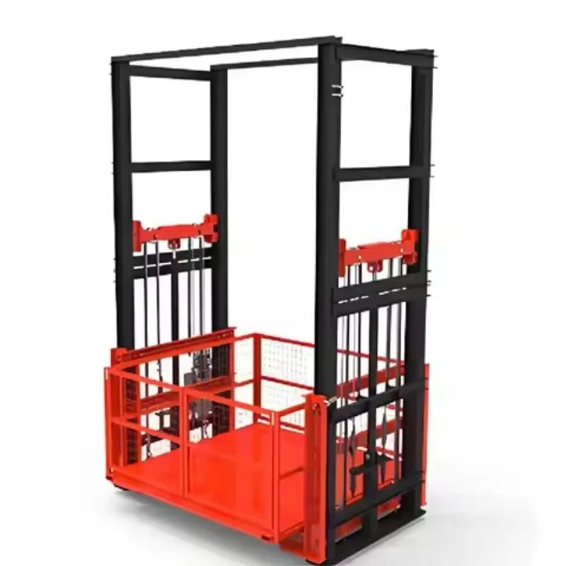 ลิฟต์บรรทุกสินค้าไฮดรอลิกอุตสาหกรรม รับน้ำหนัก 1 ตัน พร้อมระบบความปลอดภัย ดีไซน์รางนำทาง สำหรับใช้ในคลังสินค้าและโรงงาน