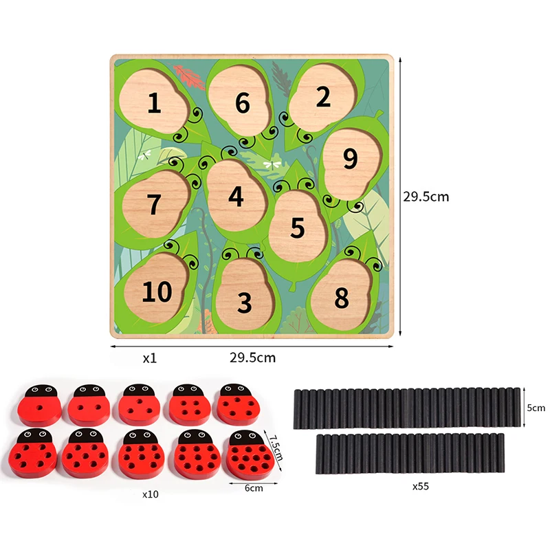 Gioco di conteggio del bastoncino di coccinella in legno Giocattoli matematici Montessori per i più piccoli Numeri di apprendimento Giocattoli educativi sensoriali abbinati