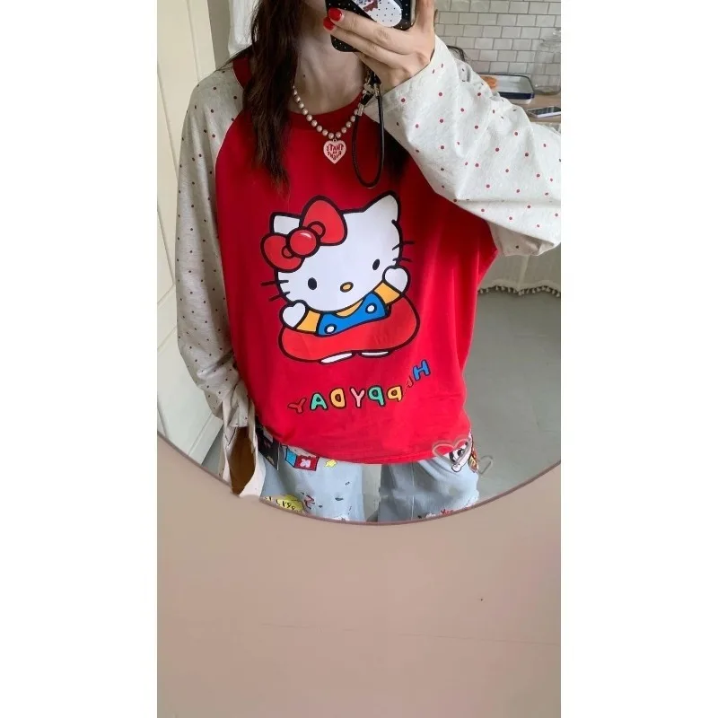Autumn and Winter Cute Girl Cartoon Printed Loose Long Sleeved T-shirt, Quick Drying and Comfortable, Sweet Street Style