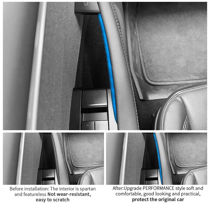For Tesla Model Y Juniper / Model 3 Door Inner Handle Trim Frame Decorative Sticker Made of Alcantara Car Interior Accessories 3