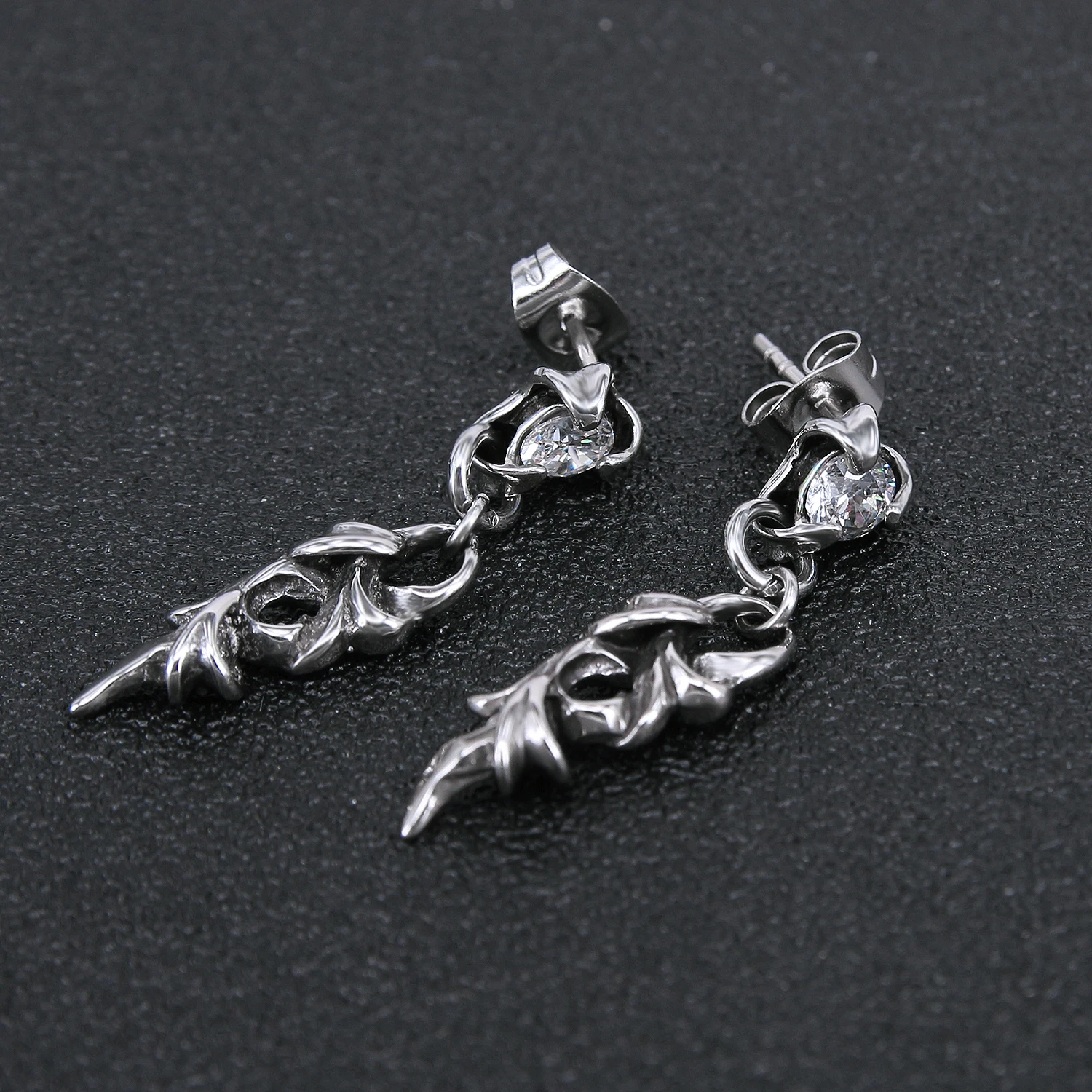 AOEDEJ Mens Punk Skull Stud Earrings 316L Stainless Steel Earrings Snake Hip Hop CZ Earrings Gothic Jewelry