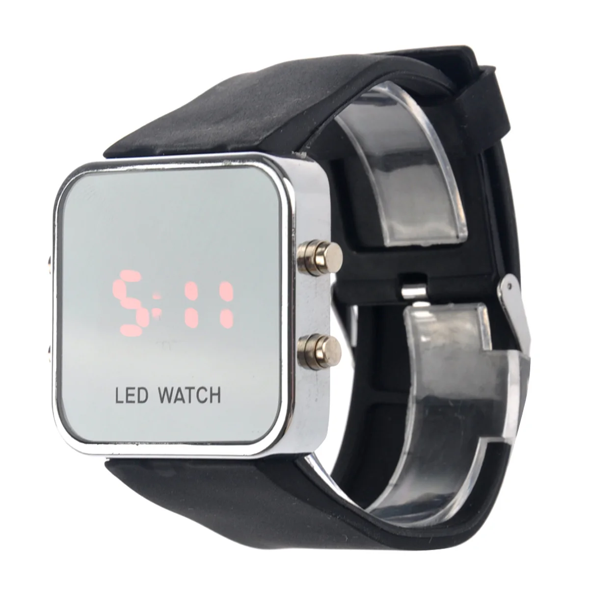 

LED Watch with Display Unisex Style Black Adjustable Silicone Band Square Glass Mirror Face for Daily Wear
