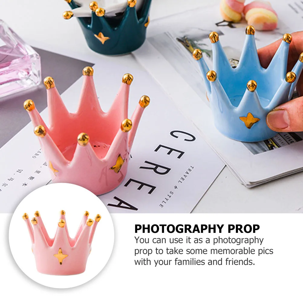 

Ceramics Crown Ornament Stand Multi-Functional Jewelry Tray Desktop Decor Photography Prop