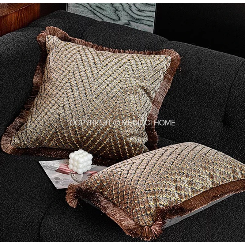 Medicci Home Vintage Italian Style Luxury Pillow Case Brown Gold Geometric Scatter Cushion Cover For Living Room Sofa Chair Bed