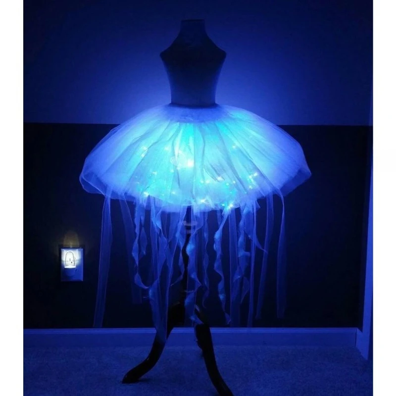 Glowing LED Dress Jellyfish Rabbit Pattern Light Up Luminous Skirt Warm Comfortable Outfit Music Festival Club Disco Party Rave