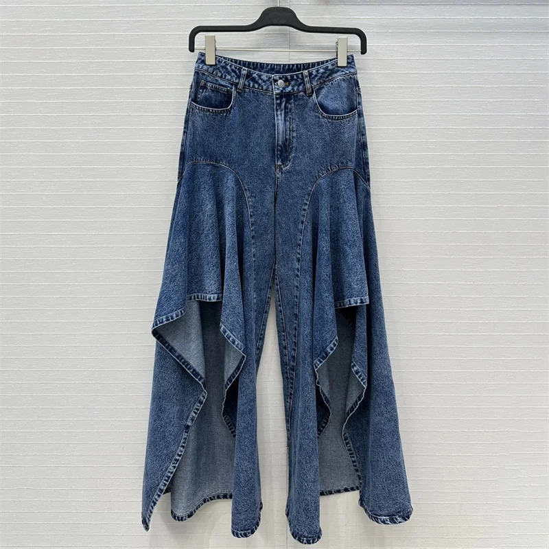 

Женские джинсы. Новые узкие женские джинсы с высокой талией на осень 2021. Джинсовые брюки нестандартной формы с рюшами. Широкие брюки из чистого хлопка в стиле ретро.