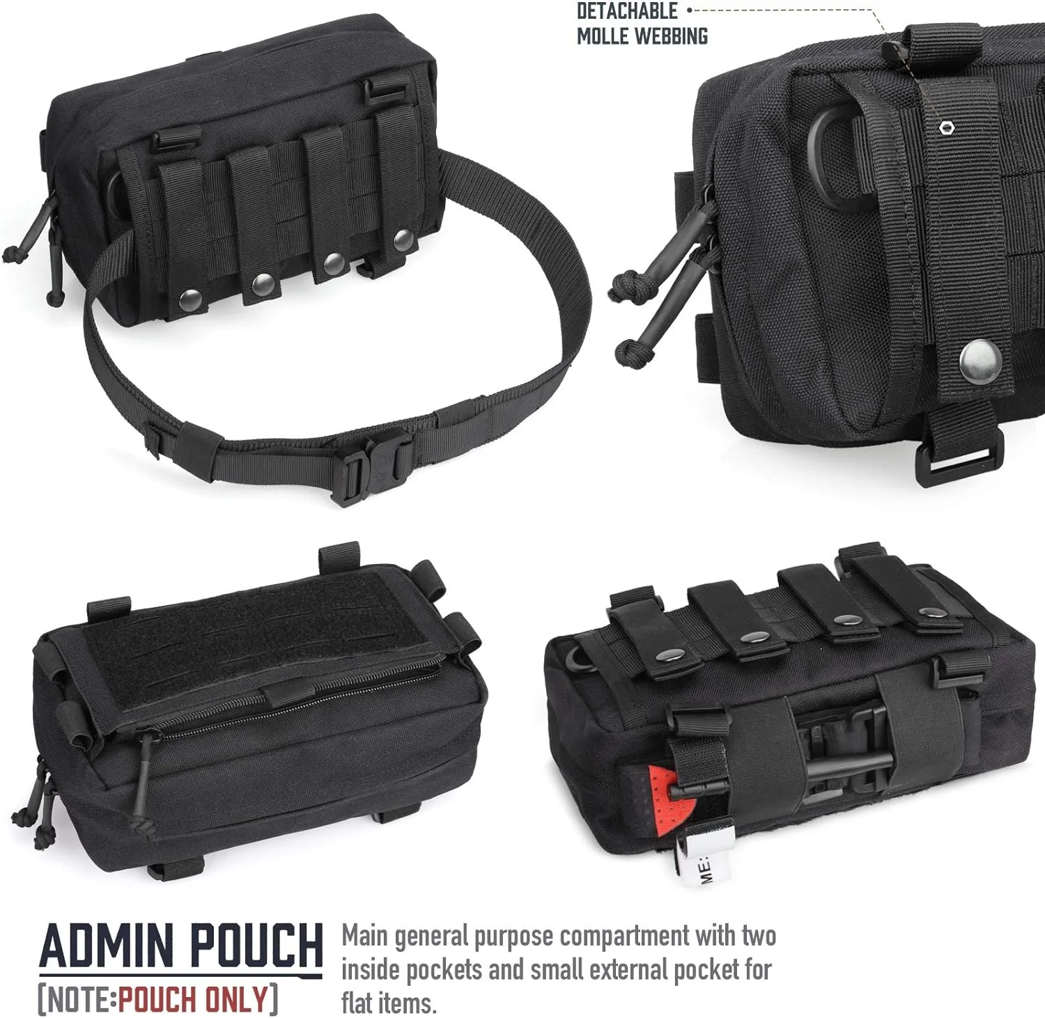 1000D Tactical Admin Medical EMT Pouch Molle Modular EDC Tool Bag Compact Utility Multipurpose Waist Bag Horizontal Fanny Pack