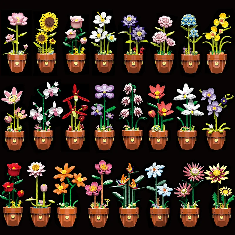 

Flower Building Blocks Potted Simulation Rose/orchid/sunflower DIY Assembly Bricks Home Decor Ornaments Toy Kids Gifts