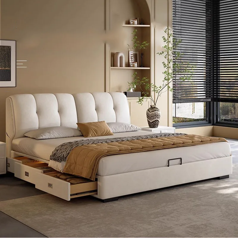 Bedroom Queen Bed Double Multifunctional Storage Modern Luxury Headboards Massage Girls Castle Bed Floor Cama Home Furniture