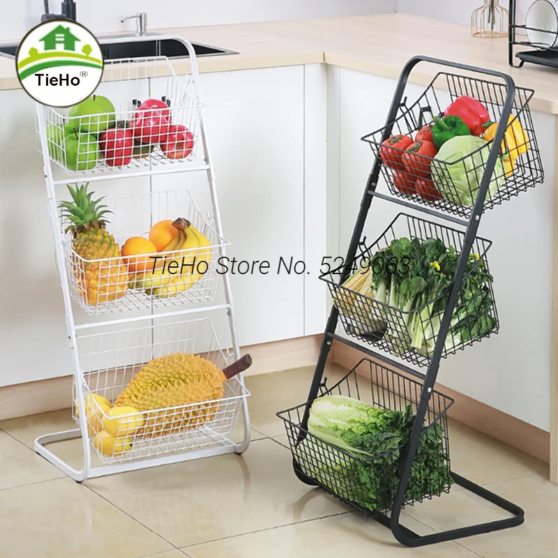 3-tier Wire Market Basket Storage Stand For Fruit Vegetables Toiletries Household Items Stylish Tiered Serving Stand Baskets