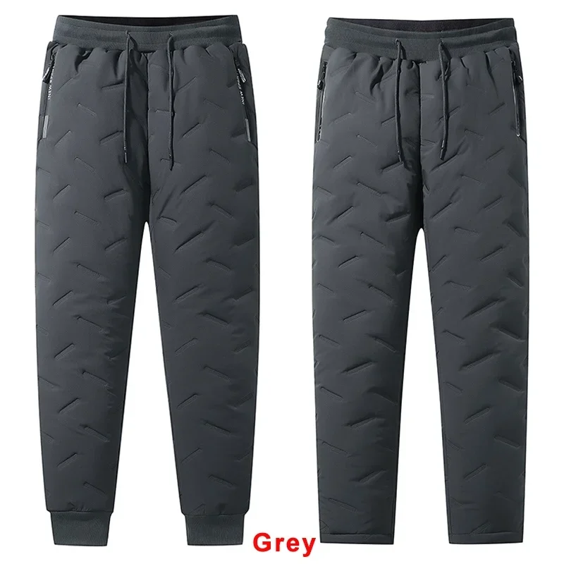 Winter Reiß verschluss taschen verdicken Fleece Jogging hose Männer Läufer schwarz grau Daunen Baumwolle warme Thermo Herren hose 7xl Jogger Herren hose