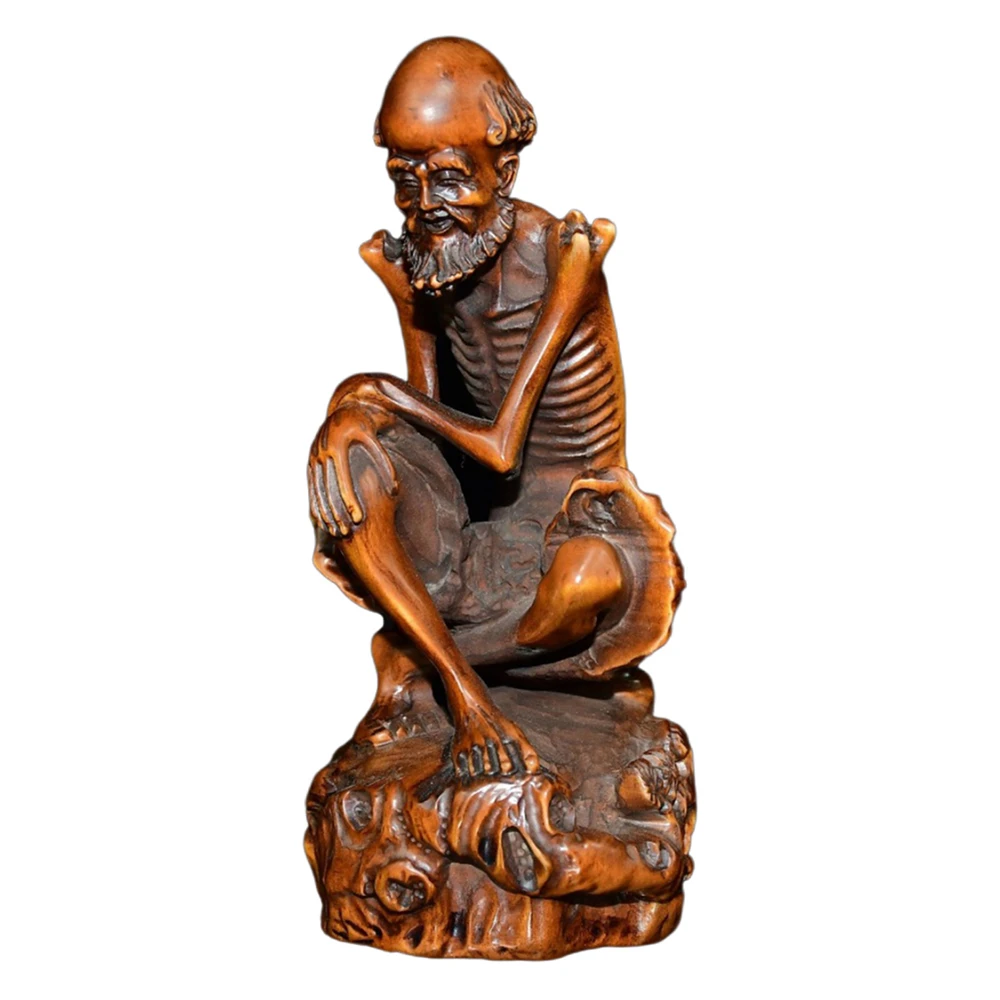 Statues en bois Sculpture sculptée bouddhiste Arhat moine Figurine ascétique abbracer austerité cultiver sagesse poursue illumination