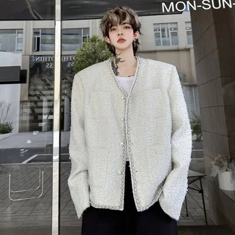 

Осень 2025, нишевое дизайнерское мужское пальто с v-образным вырезом и лентой, повседневная мужская одежда, однобортные свободные мужские куртки, стильные