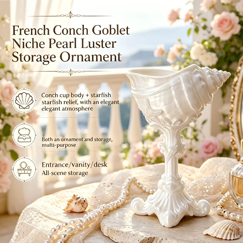 Conch Goblet Ornament Vintage Carved Seashell Tabletop Statue Mediterranean Style Home Desktop Decor Wedding Party Centerpiece