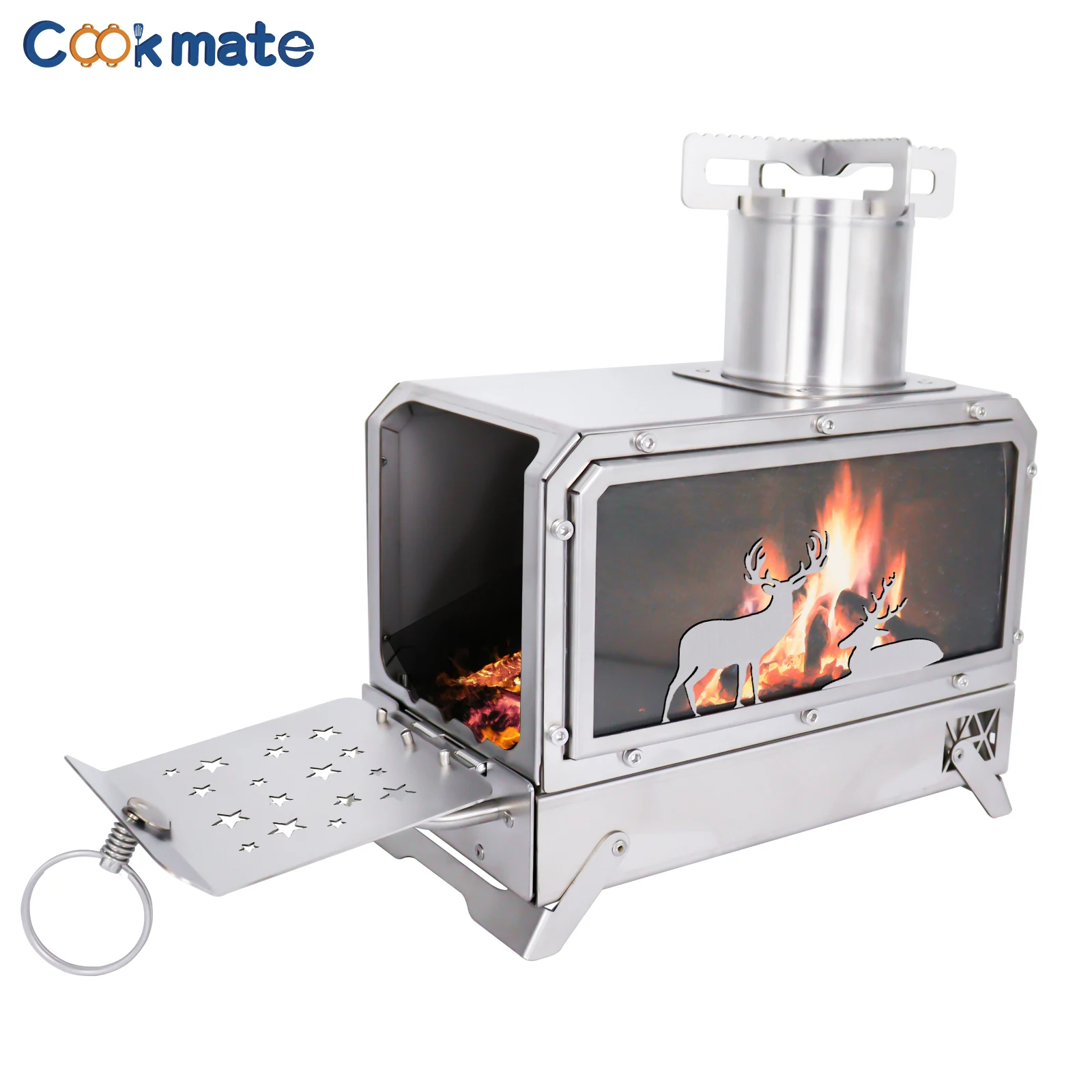 Stainless steel folding firewood stove | Deer viewing window heating+cooking dual-purpose camping stove for outdoor camping picnicking boiling water camping+cooking in one step - view 3