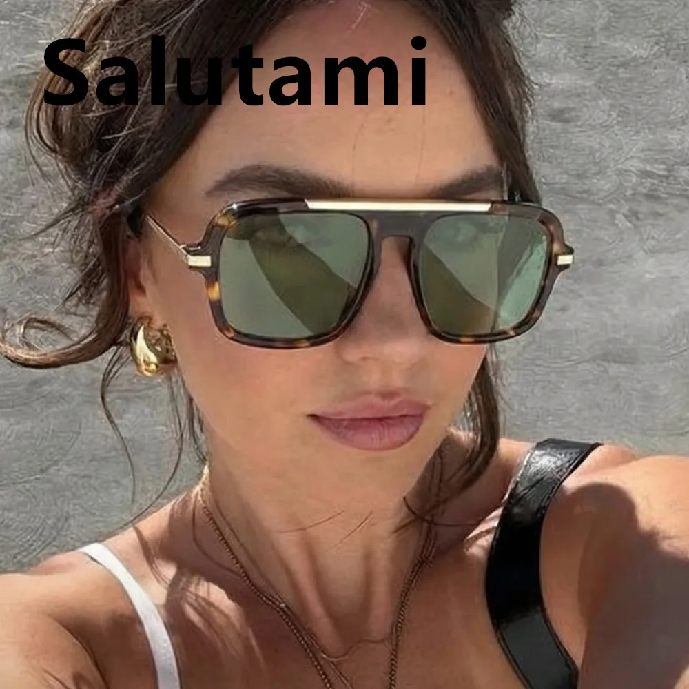 Neue Modemarke Leoparden-Farbverlauf Quadratische Sonnenbrille für Damen Vintage Übergroße Legierung Y2K Sonnenbrillen Trendige Damen-Sonnenbrillen UV400