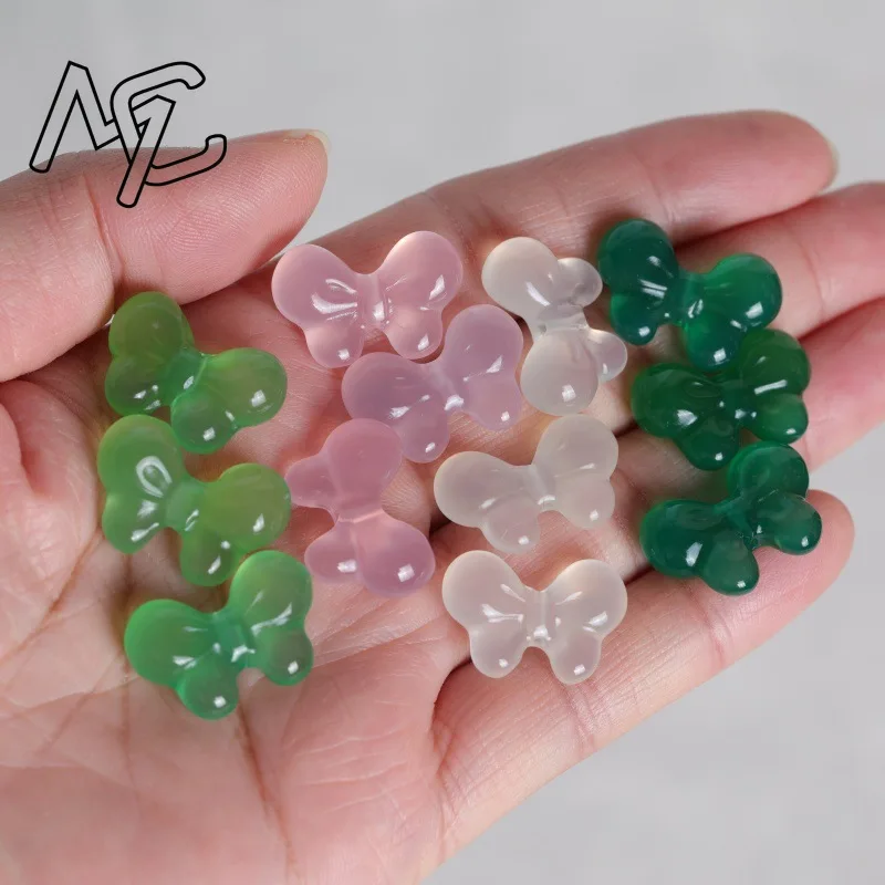 2PC Natural Chalcedony Double Sided Bow Tie DIY Pendant Bead Earrings Bracelet Charm Jewellery Fashion Accessories Amulet Gift - view 2