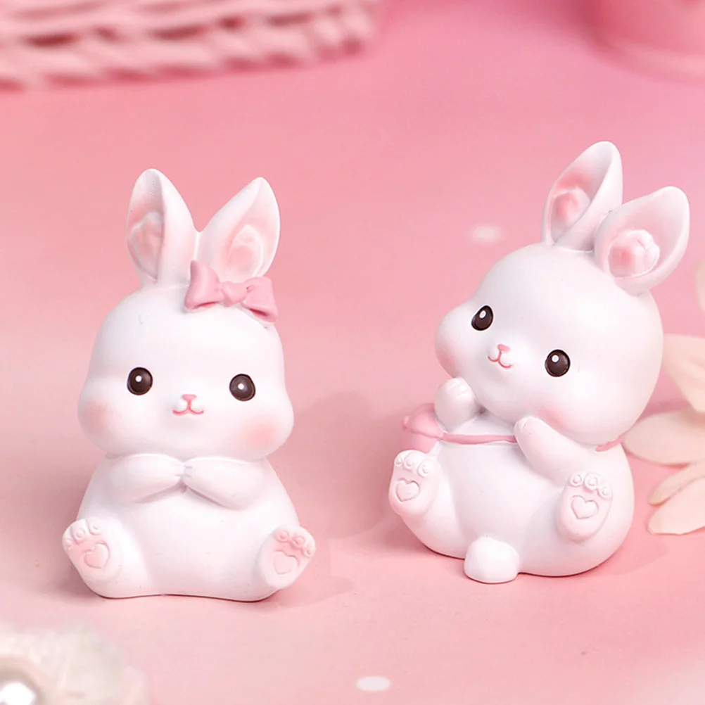 

4 Pcs Dining Table Rabbit Car Ornaments Child Bunny Ears Cake Topper Resin Decoration