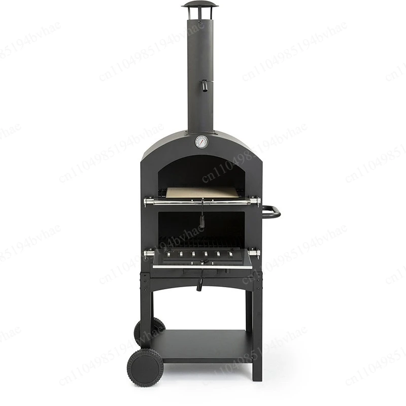 Stainless steel dual-purpose outdoor pizza grill, portable hand pushed grill with PP wheels for backyard use