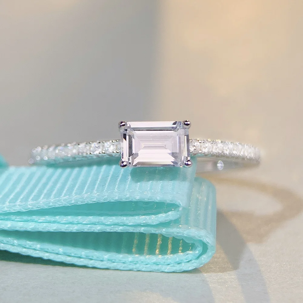 

2022 new s925 pure silver ring women's small square candy square full diamond ins style minimalist stacking ring