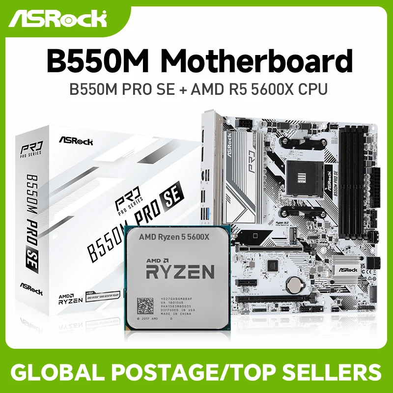 

ASRock B550M-PRO SE + комплект материнской платы CPU R5 5600X, поддержка AMD AM4, DDR4 M.2 для настольных компьютеров, настольных офисных игр