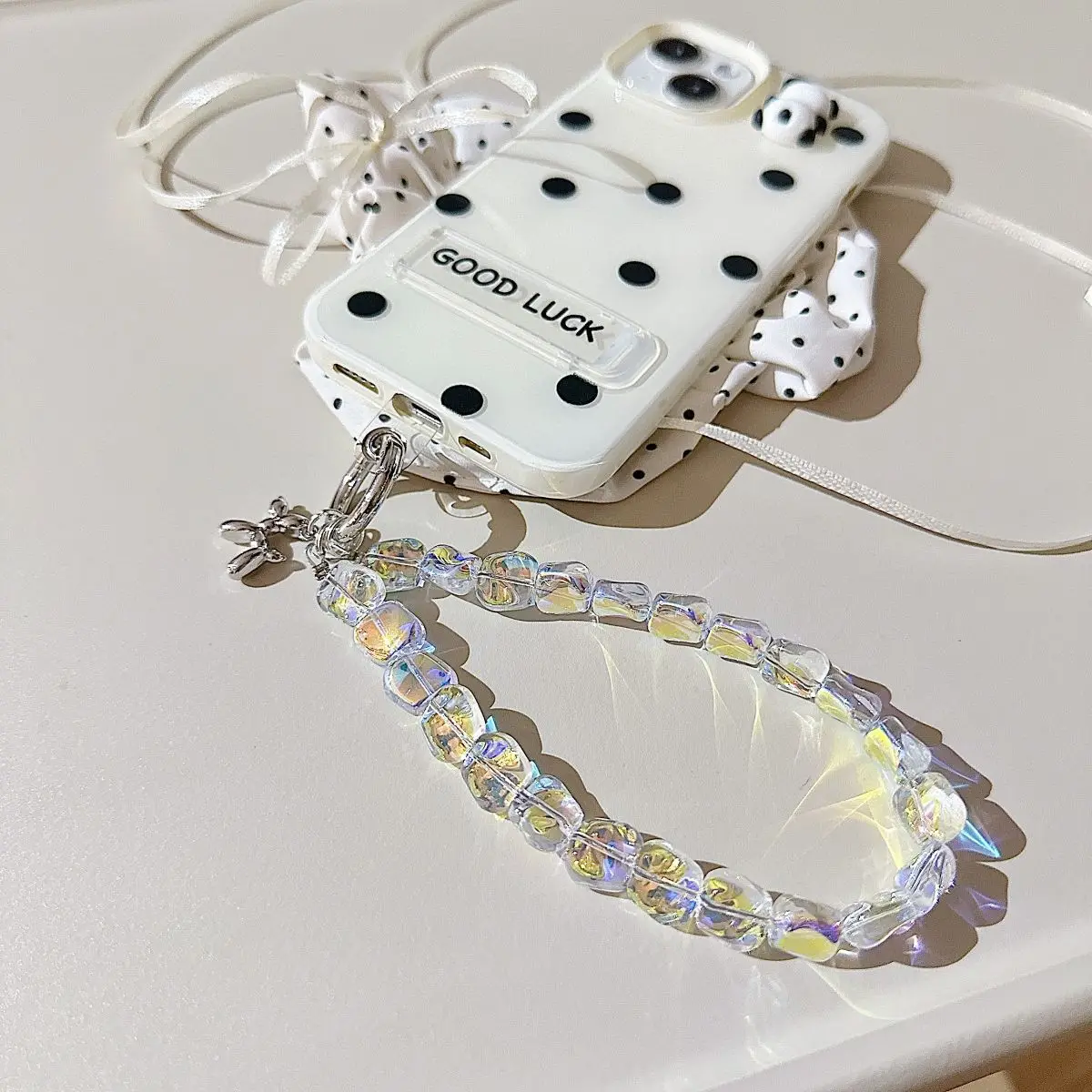 Light Luxury Crystal Stone Mobile Phone Lanyard Keychain Bag Pendant Versatile Niche Irregular-Shaped Beaded Wrist Strap Short