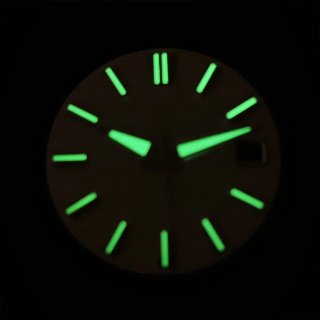 Quadrante dell'orologio NH35 da 28,5 mm e lancette dell'orologio con accessori di ricambio per orologio da polso da uomo luminoso verde per movimento NH35/NH36