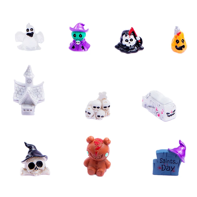 Ornamento di Halloween Micro accessori per la decorazione del paesaggio mago fantasma zucca coniglio pipistrello albero casa magica ornamenti in resina