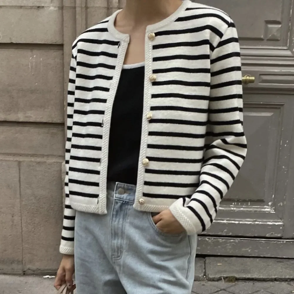 Fashion Knit Striped Shorts Sets for Women Long Sleeve Sweater Jacket and Slim Shorts Two Piece Sets Autumn Winter Casual Suits