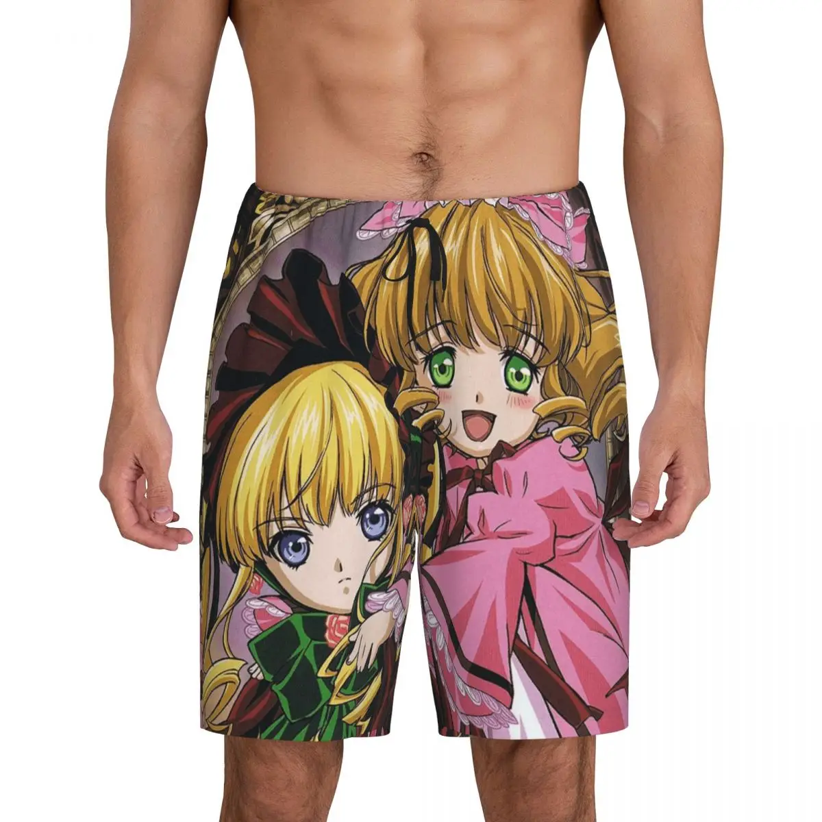

Мужские короткие пижамные шорты Custom Romantic Anime Rozen Maiden Wantage, нижняя часть пижамы для сна и отдыха, шорты для сна