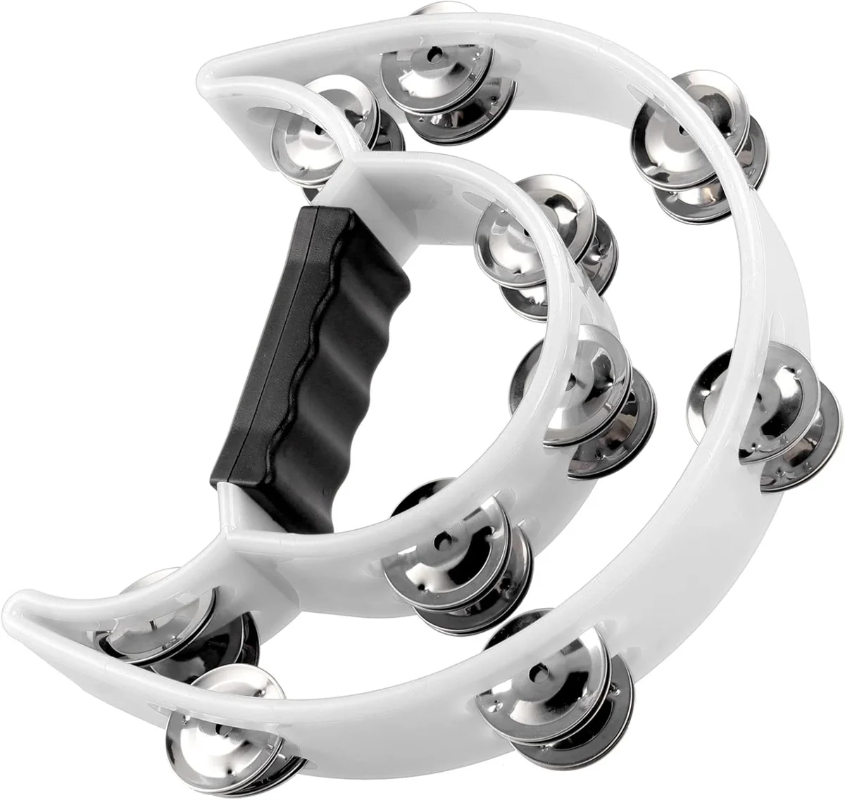 Miwayer draagbare halve maan tamboerijn: dubbele rij metalen jingles percussie – ideaal cadeau voor kinderen, volwassenen en feestentertainment