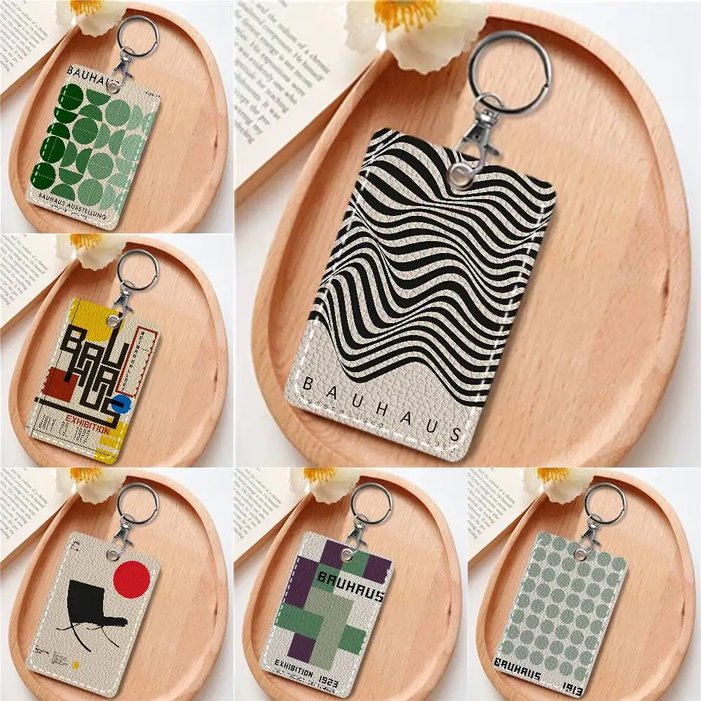 

Современный минималистичный держатель для карт в стиле Баухаус, подходит для кредитных карт, проездных билетов, из мягкой кожи, прямоугольный, с брелоком.