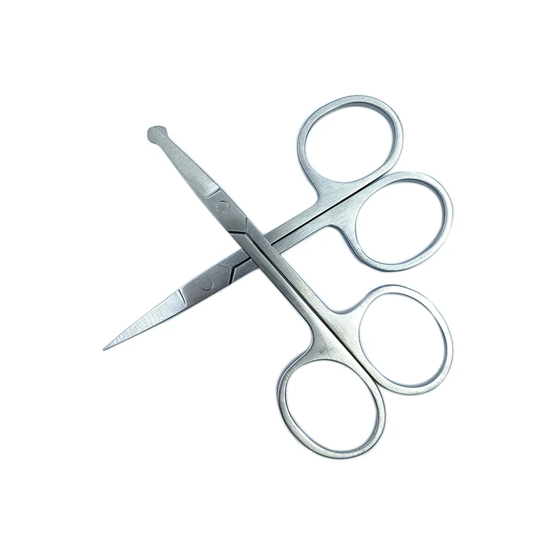 Facial Hair Small Grooming Scissors - Eyebrow, Nose Hair, Mustache, Beard, Eyelashes, Ear Trimming Kit - Curved and Round Tip