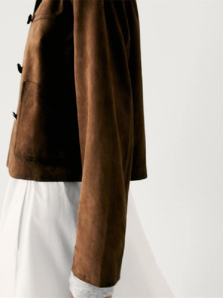 Bruin ort fluwelen leer Jaet Fem Faion Commute Sle Ele Quali bovenkleding Meral Brown Thousand Gold Wind