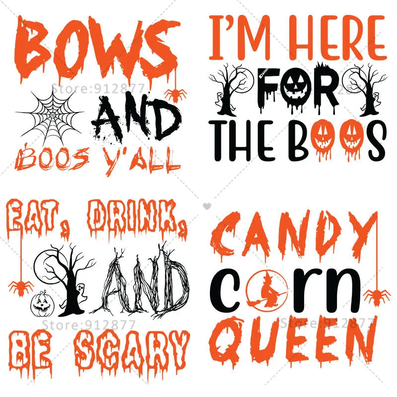 Heat Transfers Mama Is My Boo I'm Here For My Boos Candy Corn Queen Bows And Boos Y'll The Boo Crew Halloween DIY Cotton Fabric