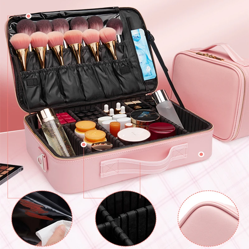 Kit di truccatori in pelle sintetica borsa cosmetica da viaggio per donna portatile Cosmet Beauty Case Nail Tool valigie Organizer rossetto