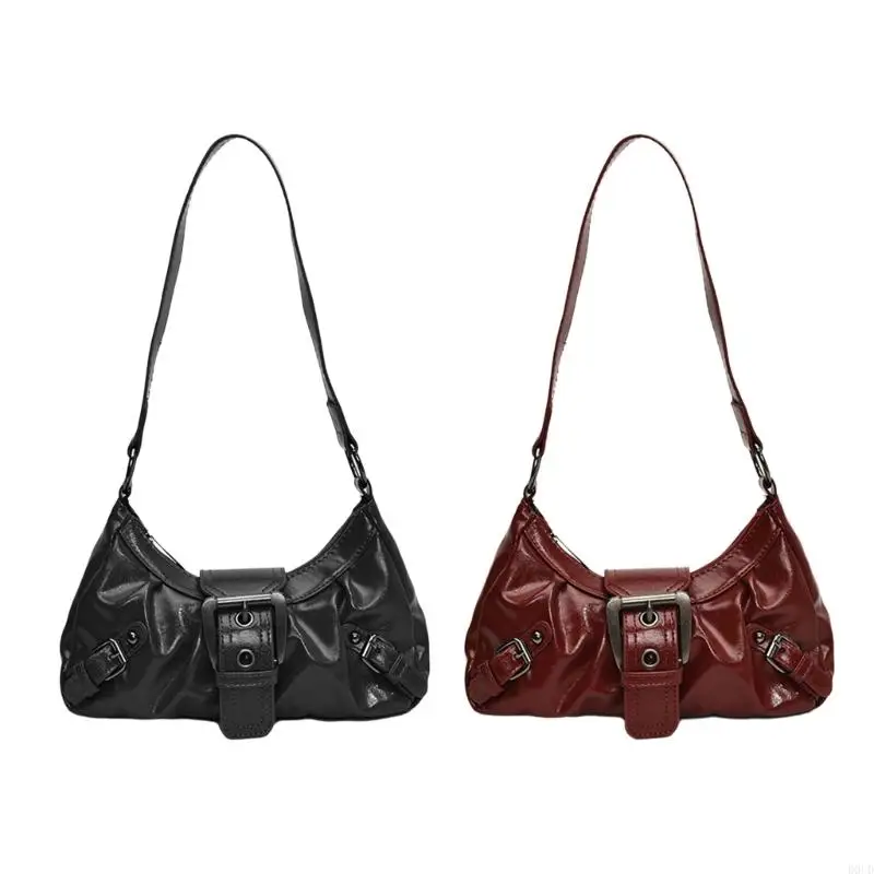 

D0UD Modern Shoulder Purse With Unique Ruched Detailing PU Leather Underarm Purse Top Handle Bags For Everyday Wear