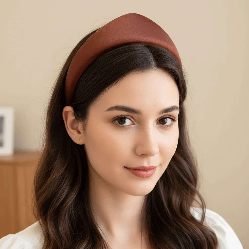 

Retro Simple Fabric Women Hairband Elegant Crown Triangle Wide Edge Headband Solid Color Classic Anti Slip Hair Hoop Daily Use