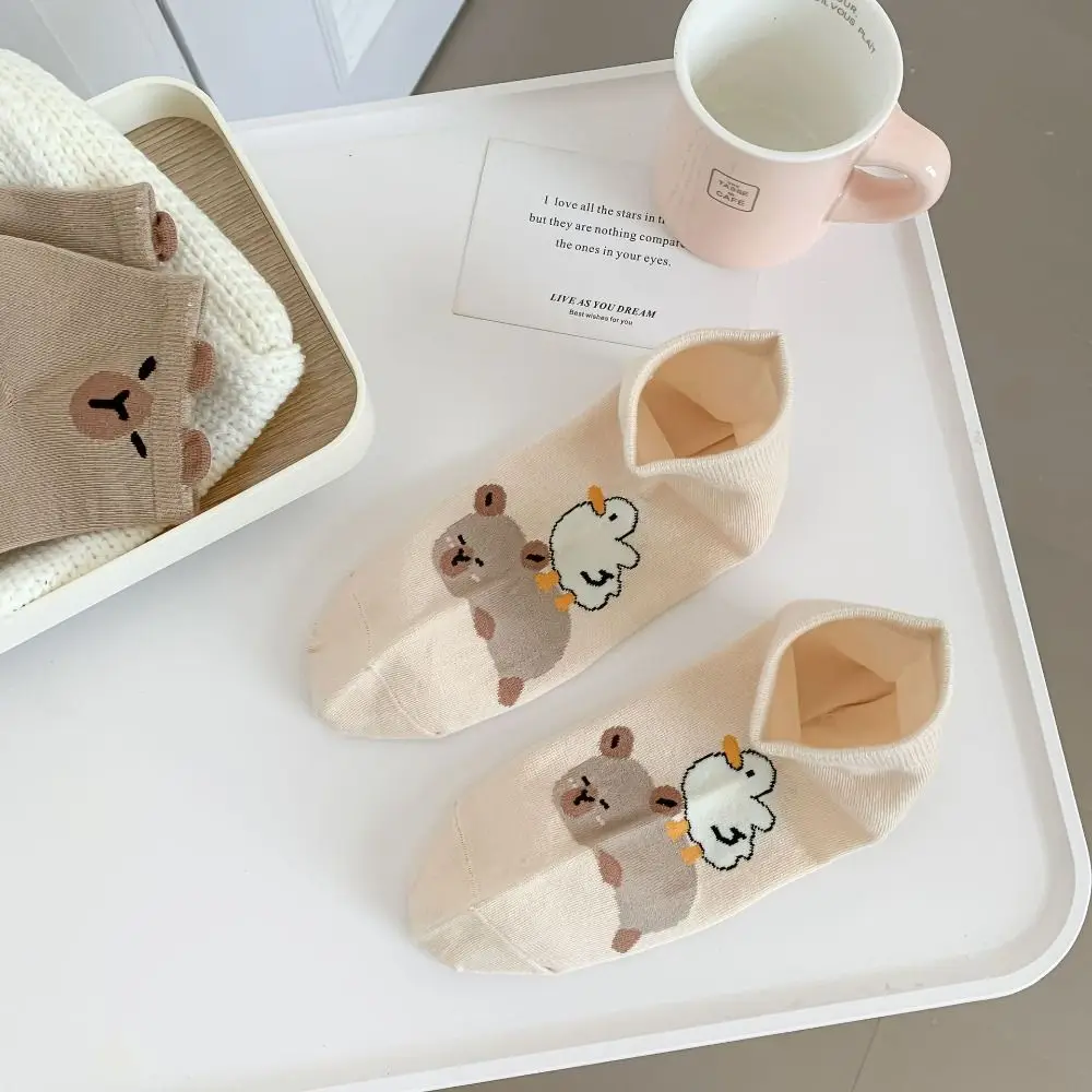 Sweet Cotton Capybara Socks Cartoon Soft Mid-tube Socks Coffee Japanese Casual Hosiery Women