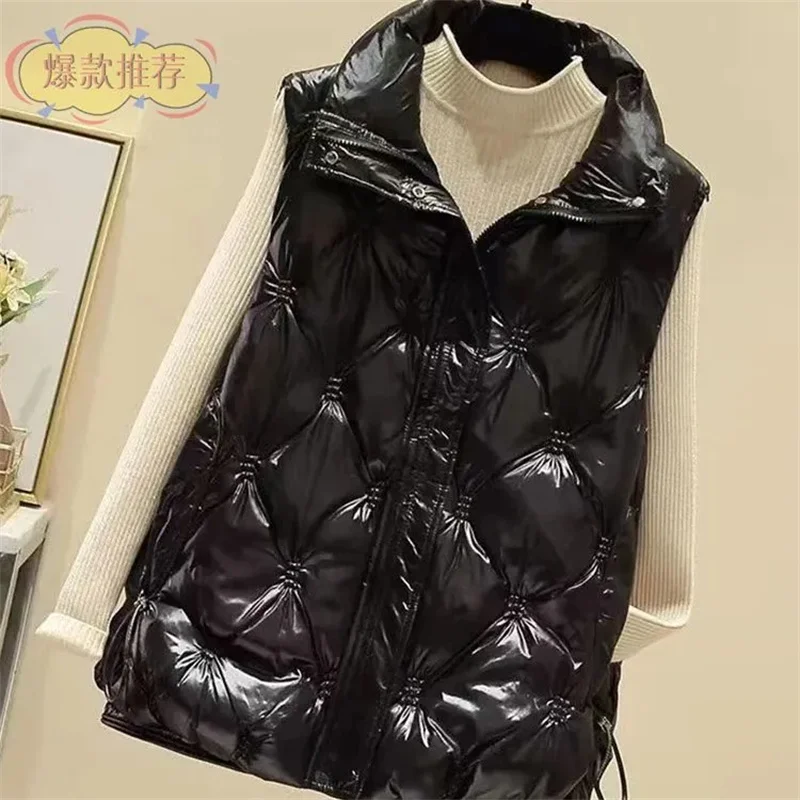 

Женский осенне-зимний пуховый хлопковый жилет 2025 года, блестящий не требующий стирки, универсальное свободное пальто в корейском стиле, женский жилет, верхняя одежда