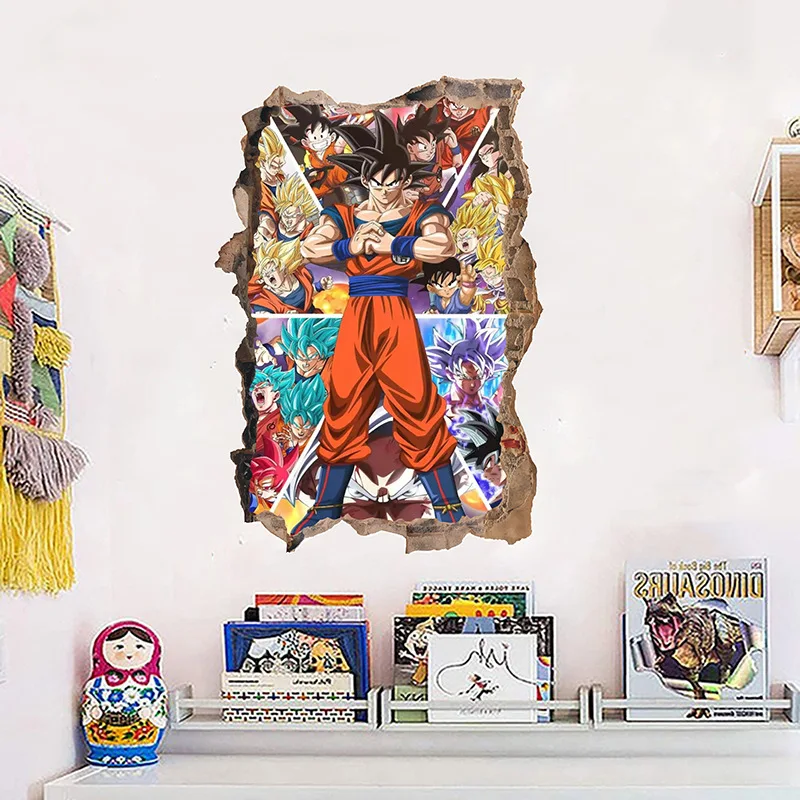 Naklejka ścienna Dragon Ball Goku Sayajins Realistyczna złamana dekoracja ścienna Malowanie Pokój dziecięcy Kreskówka Dekoracja Naklejka PVC