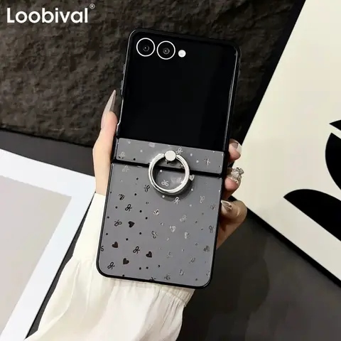 Z Flip7 Ring Buckle Bracket Love Heart Star Phone Case For Samsung Galaxy Z Flip 7 6 5 4 3 Hinge Protection Glitter Hard Cover