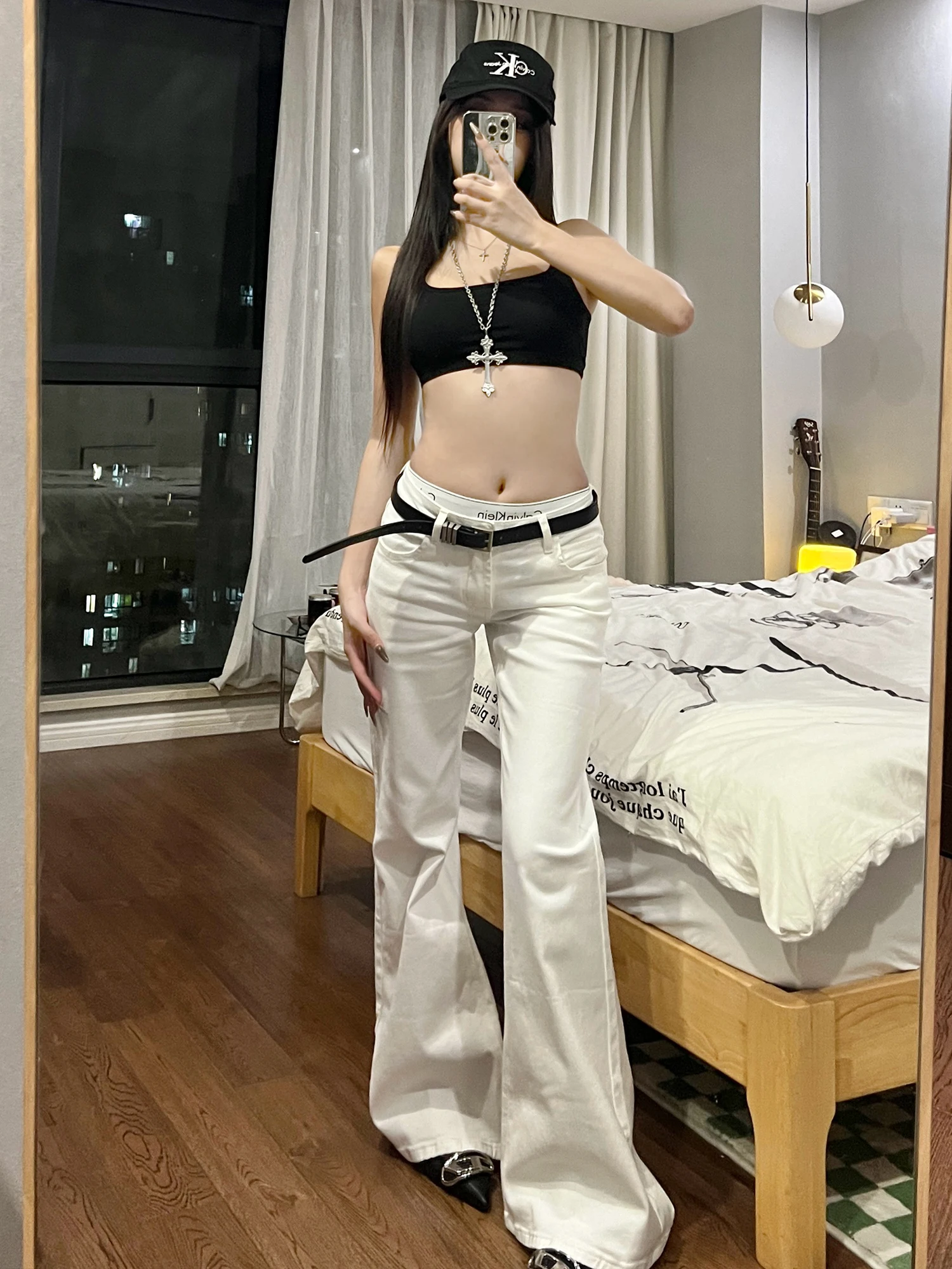 

Американские классические утягивающие белые широкие джинсы с низкой талией, повседневные брюки E7Q8, женские модные весенне-осенне-зимние