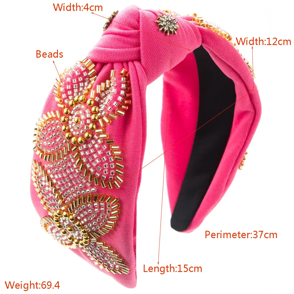 European and American New Baroque Knotted Hairband Handmade Sewing Bead Floral Headband Hair Accessories