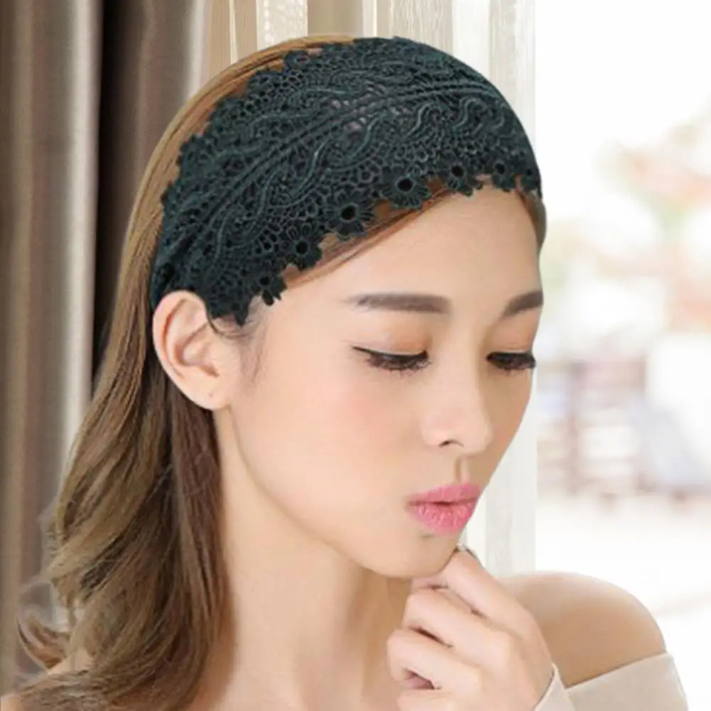 Elegant Hair Hoop Hollow Out High Elasticity Lace Wide Band Solid Color Durable Fabric Covered Hair Band Female Headwear 머리띠