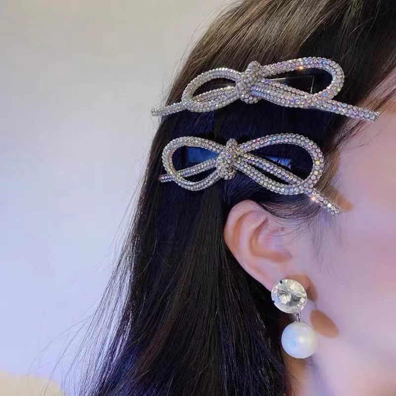 

Sweet Bowknot Hair Clips Shiny Rhinestone Bowknot Hair Clips For Women Girls Fashionable Exquisite Hair Accessories Gifts