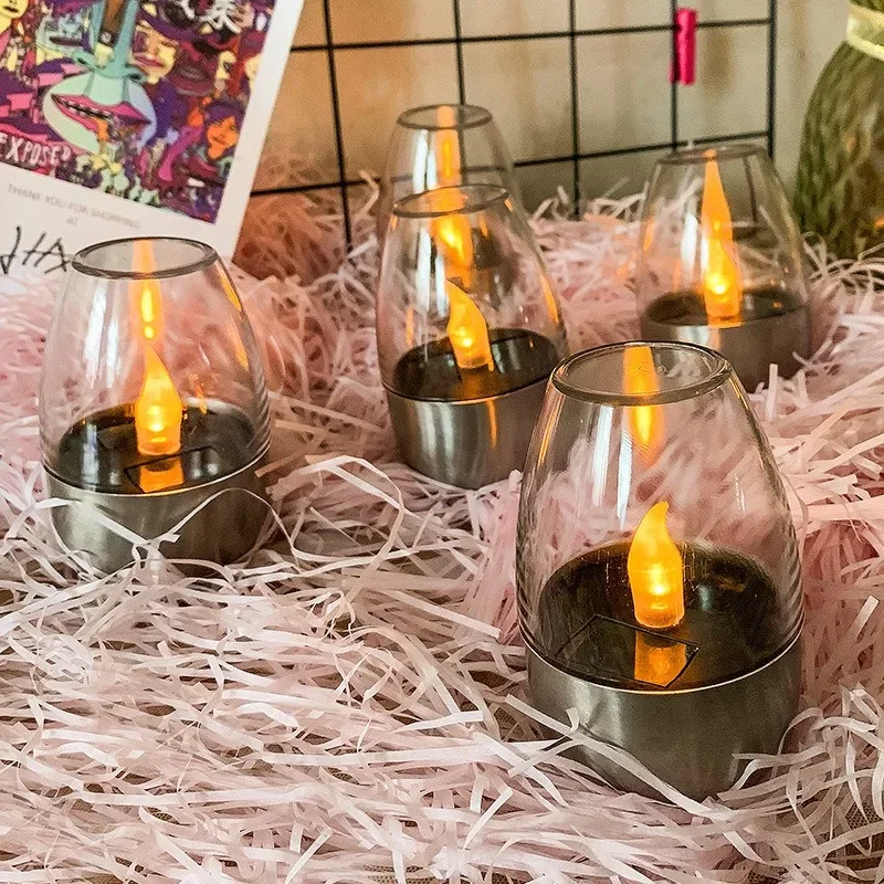 Bougies sans flamme à énergie solaire, veilleuse LED étanche pour l'extérieur, décoration de jardin, de fête de mariage, lampe d'ambiance de vacances