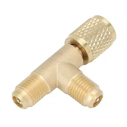 Conditioner Quick Coupler Tee Adapter with Valve Core Brass 1/4in SAE Sturdy Structure HAVC Tee Adapter for R22 R12 R134