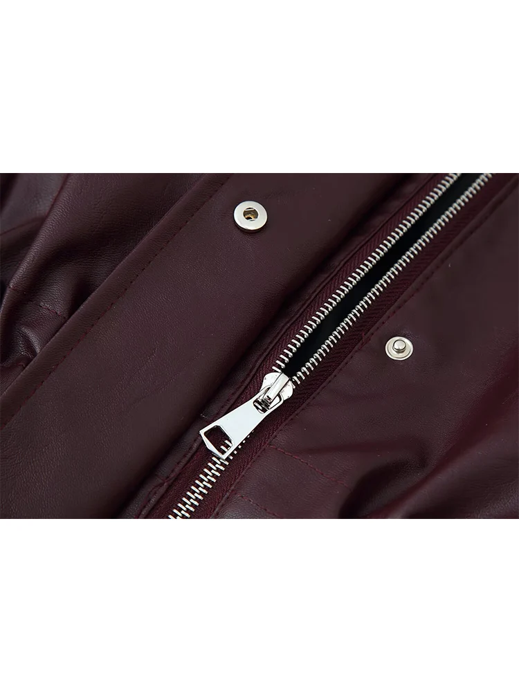 Veste en Faux cuir pour femme, couleur unie, col montant, poches, manteaux en cuir Pu, taille étroite, vêtements d'extérieur, automne